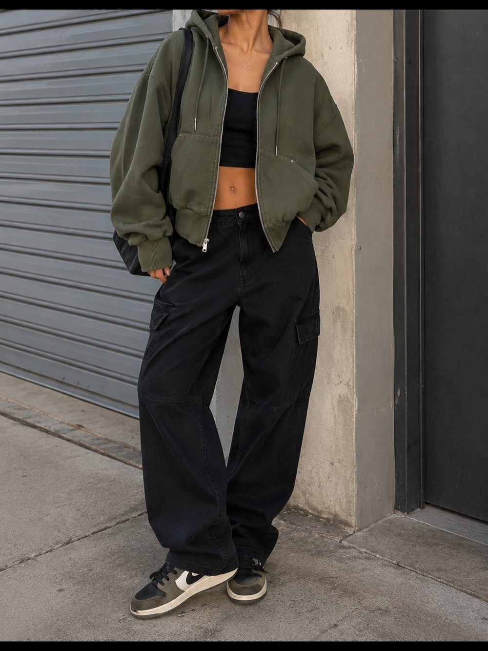 Jordan Oversized Olive Green Zip Hoodie Jacket - Women's